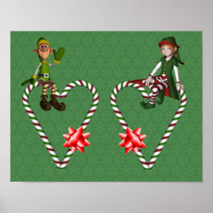 Mädchen Junge Elf Zuckerstange Herzen Weihnachten  Poster