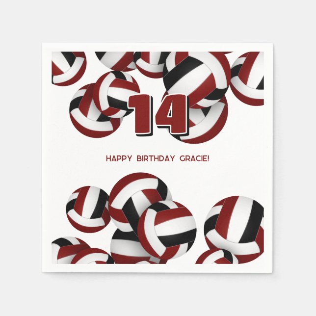 Mädchen Jungen Maroon schwarze Volleyballs Geburts Serviette (Vorderseite)