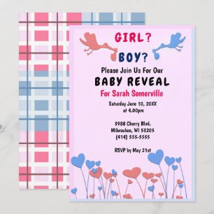 Mädchen, Jungfrau, Storch, Herz-Blume Kinderdusche Einladung