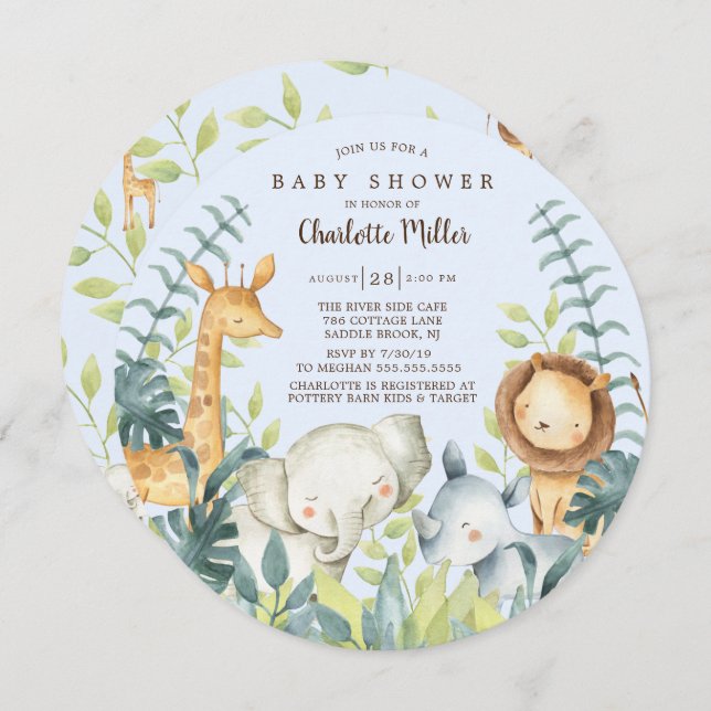Mädchen Jungle Animals Boys Kinderdusche Einladung (Vorne/Hinten)