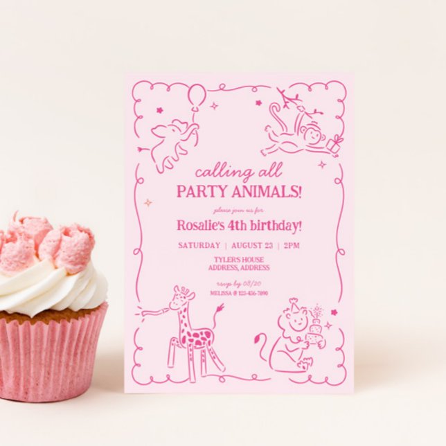 Mädchen Jungle Zoo Safari Tiere Geburtstag Einladung (Girls Party Animal Whimsical Birthday Invite)