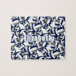 Mädchen Jungs blaue graue Volleyballmannschaftsfar Puzzle