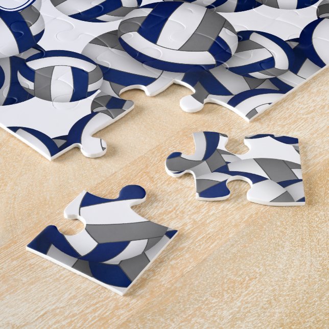 Mädchen Jungs blaue graue Volleyballsportgeschenke Puzzle (Seite)