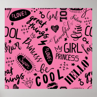 Mädchen kalligrafisch: Nahtloses Modedesign Poster