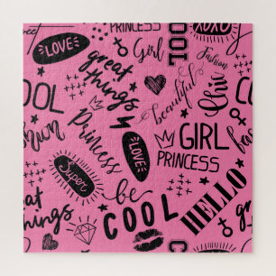 Mädchen kalligrafisch: Nahtloses Modedesign Puzzle