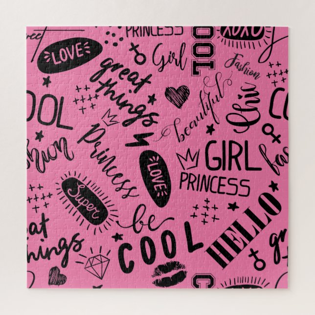 Mädchen kalligrafisch: Nahtloses Modedesign Puzzle (Vertikal)