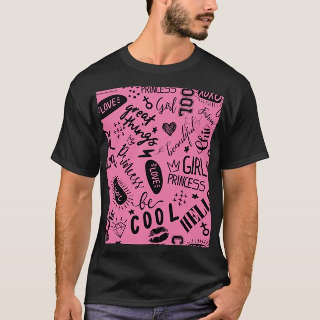 Mädchen kalligrafisch: Nahtloses Modedesign T-Shirt (Vorderseite)