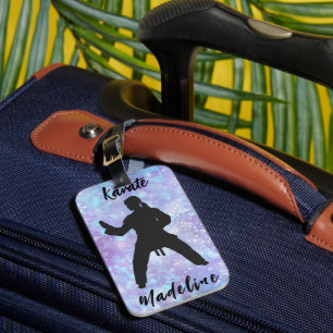 Mädchen Karate Blau Lila Personalisiert Gepäckanhänger