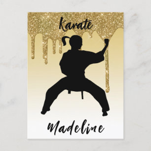 Mädchen Karate-Position Gold Glitter Drip Ombre Postkarte