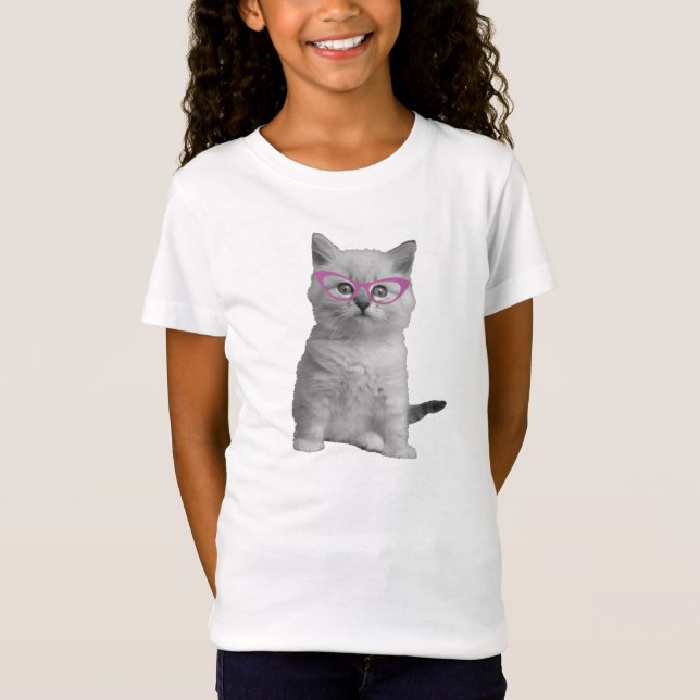 Mädchen-Katze mit Glas-Shirt T-Shirt (Vorderseite)