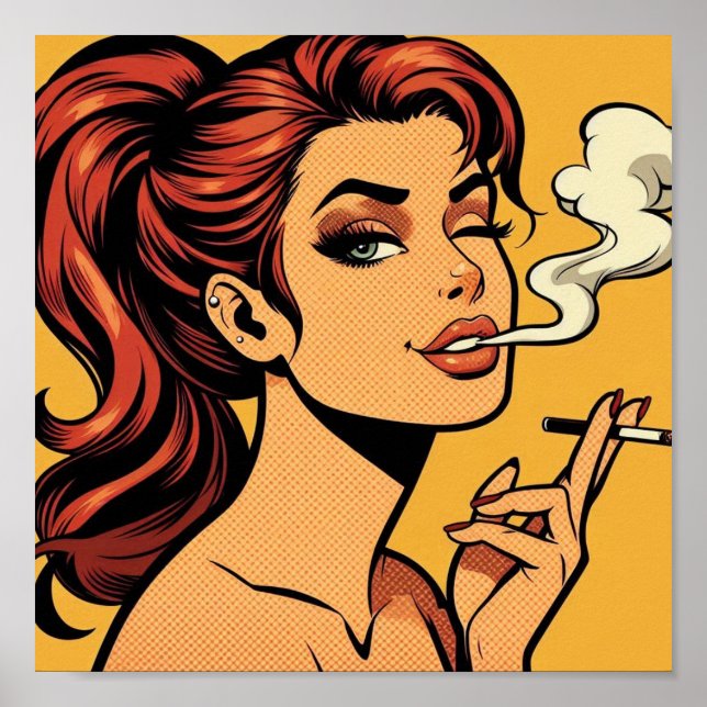 Mädchen Kifferin | Comic- Pop-Art | Rauchende Lieb Poster (Vorne)