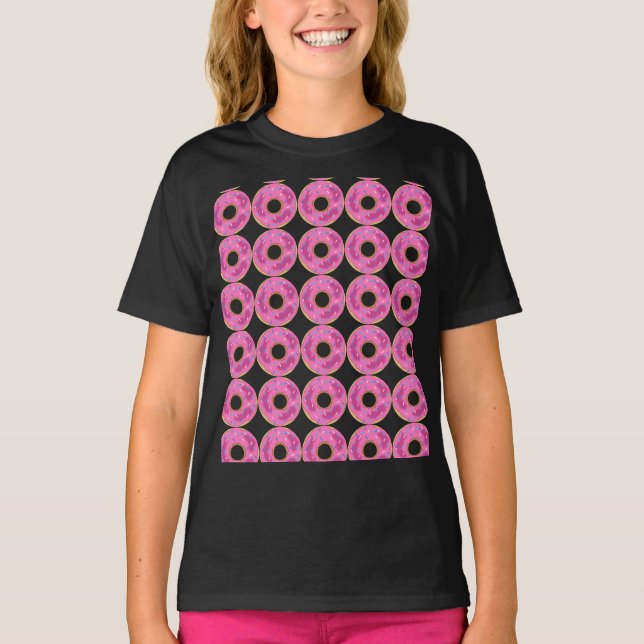 Mädchen Kinder Funny Pink Donuts T - Shirt (Vorderseite)