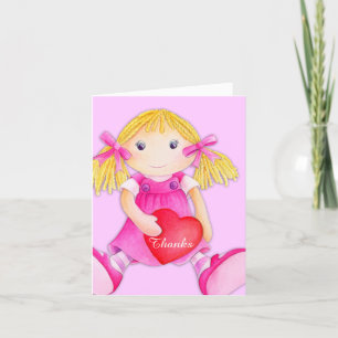 Mädchen Kinder Stoffpuppe Geburtstags- Danksagungs Dankeskarte