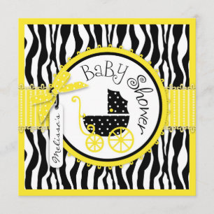 MÄDCHEN Kinderwagen, Zebra-Druck-Gelb-Babyparty Einladung