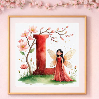 Mädchen-Kinderzimmer Brief L Fee Floral Poster