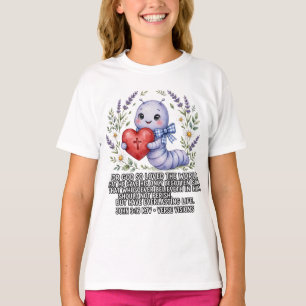 Mädchen-KJV Bibel-Johannes 3:16 Lavendelwurm T-Shirt