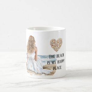 Mädchen Kleid Strand Glücklicher Ort Meer Muschel Kaffeetasse