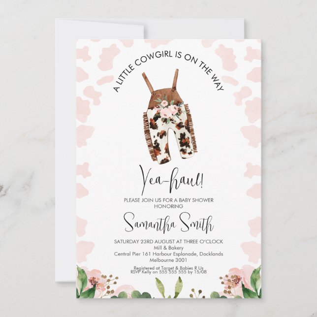 Mädchen Kleines Cowgirl auf dem Weg Babydusche Einladung (Vorderseite)