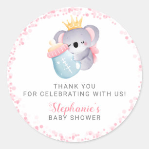 Mädchen Koala Bär Rosa Baby Shower Favor Runder Aufkleber