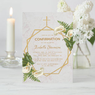 Mädchen Kommunion Blumen Gold Marmor Calla-Lilien Einladung