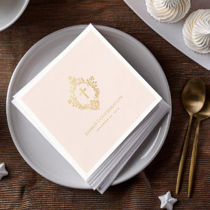 Mädchen Konfirmation Rosa Gold Kreuz Wappen religi Serviette