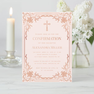 Mädchen Konfirmation Rosé Rotgold Vintage Einladung