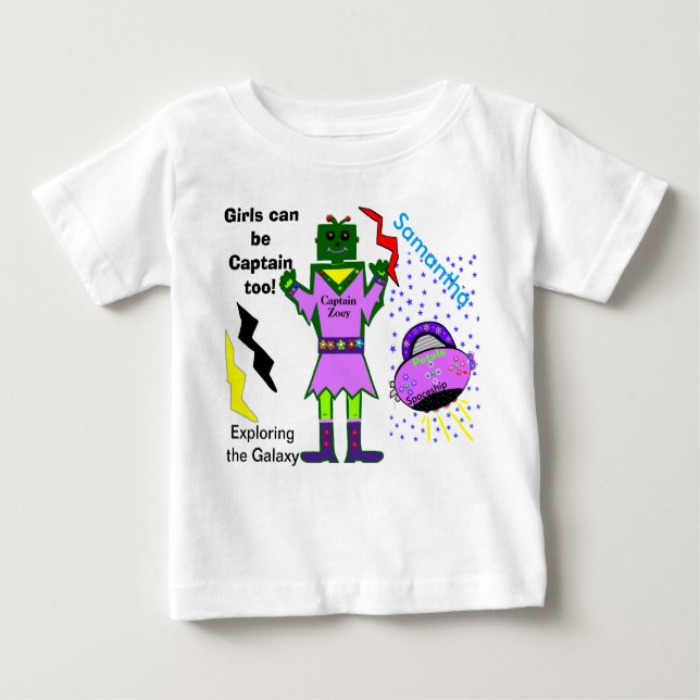 Mädchen können Kapitän zu Roboter-Raumschiff sein Baby T-shirt (Vorderseite)