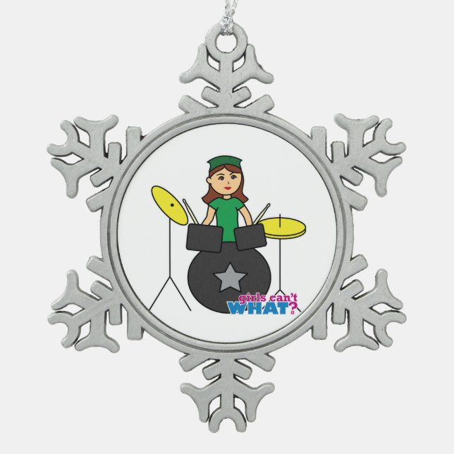  Mädchen können nicht was? Benutzerdefiniertes Des Schneeflocken Zinn-Ornament (Vorderseite)