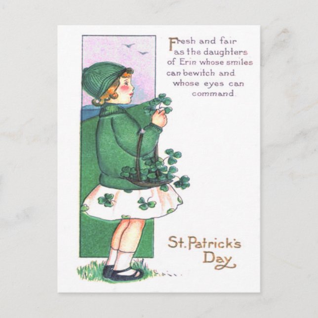 Mädchen-Korb-Shamrocks Postkarte (Vorderseite)