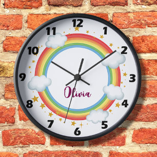 Mädchen Kreis Regenbogen-Namen-Rahmen Große Wanduhr