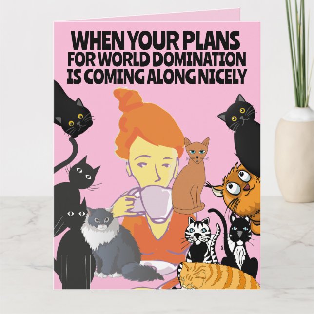 MÄDCHEN KUNST FUNNY WORLD DOMINATION BIRTHDAY CARD DANKESKARTE (Vorderseite)
