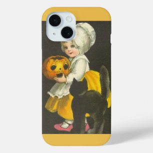 Mädchen-Kürbis-Katze Vintage-Halloween iPhone 15 Hülle