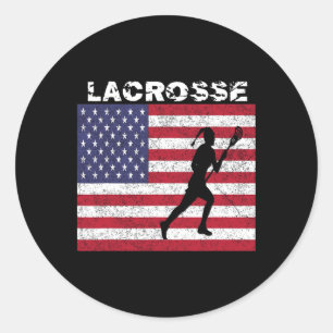 Mädchen Lacrosse USA-Flagge T-Shirt abgenutzt Vint Runder Aufkleber