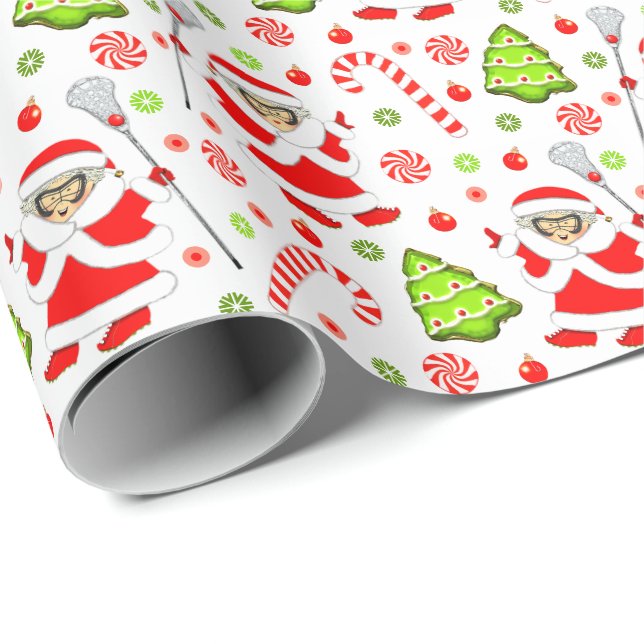 Mädchen Lacrosse Weihnachtsgeschenk Geschenkpapier (Rolleneckpunkt)
