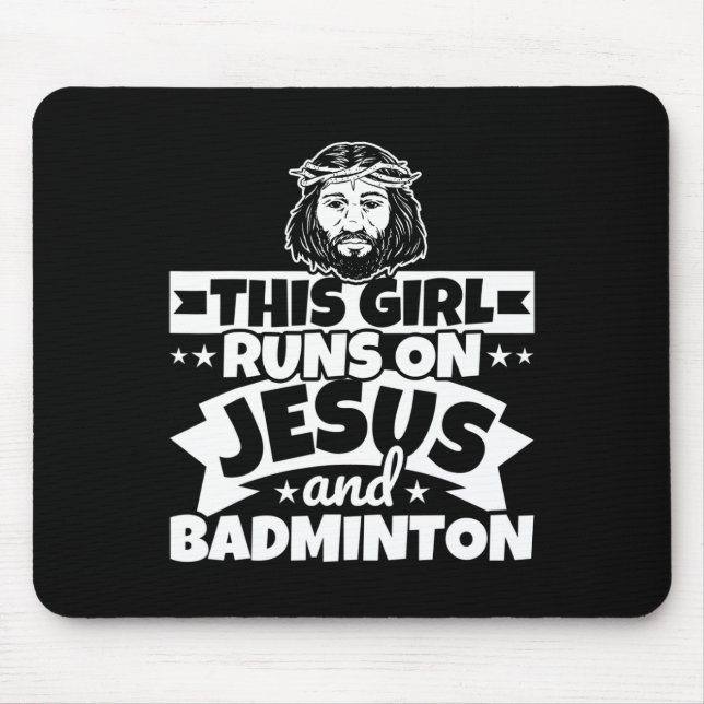 Mädchen läuft auf Jesus und Badminton Mousepad (Vorne)