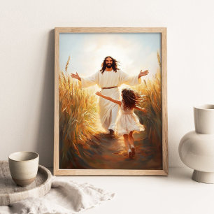 Mädchen läuft zu Jesus, ein Sprung des Glaubens, C Poster