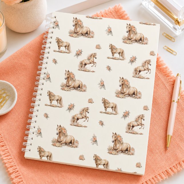 Mädchen Launisches Pfirsich-Rosen-Pferd-Muster  Notizbuch (Von Creator hochgeladen)
