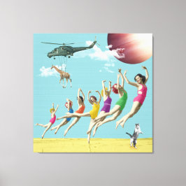 Mädchen Leaping Beach Retro Collage Canvas Print Leinwanddruck