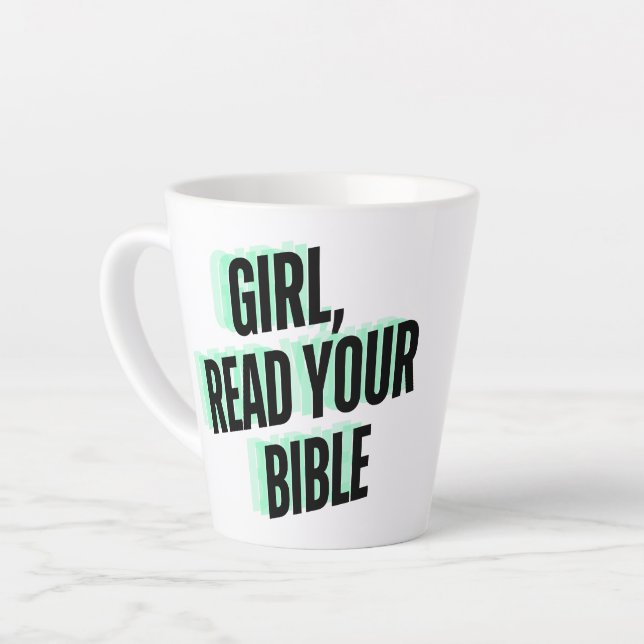 Mädchen, lesen Sie Ihre Bibel, Latte Tasse (Linke Ecke)