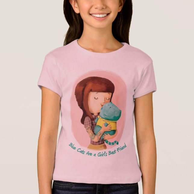 Mädchen-Liebe Katzen. Blaue Katzen T-Shirt (Vorderseite)