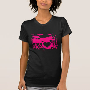 Mädchen-Liebe trommelt dunklen T - Shirt