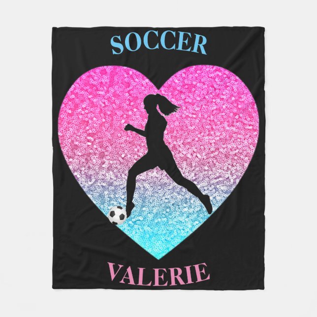 Mädchen lieben Fußball schwarze Fleece-Decke nach  Fleecedecke (Vorderseite)
