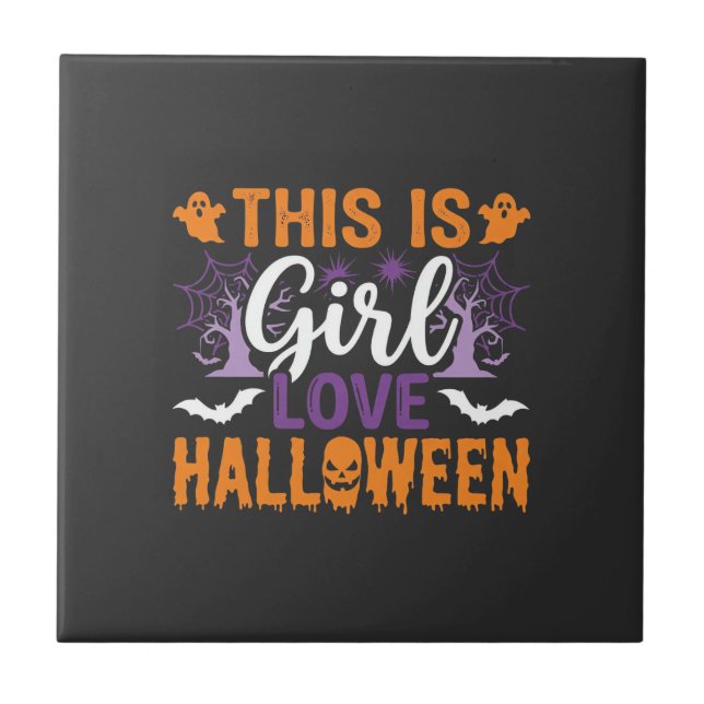 Mädchen Lieben Halloween-Geister-Design_1 Fliese (Vorderseite)