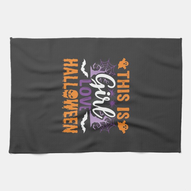 Mädchen Lieben Halloween-Geister-Design_1 Geschirrtuch (Horizontal)