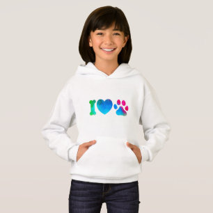 Mädchen Lieben Tiere Herz Hoodie  Süße Bunte Pfote