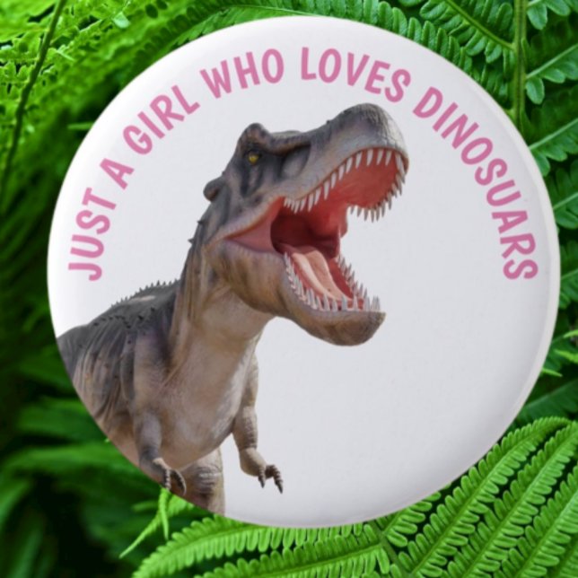 MÄDCHEN liebt Dinosaurier Button (Bring your dream party to life with our selection of quality Dinosaur themed party supplies )