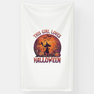 Mädchen liebt Halloween Hexe Kürbisse Fledermäuse_ Banner