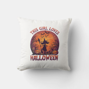 Mädchen liebt Halloween Hexe Kürbisse Fledermäuse_ Kissen