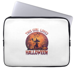 Mädchen liebt Halloween Hexe Kürbisse Fledermäuse_ Laptopschutzhülle