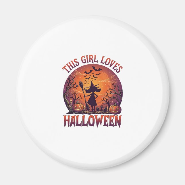 Mädchen liebt Halloween Hexe Kürbisse Fledermäuse_ Magnet (Vorne)